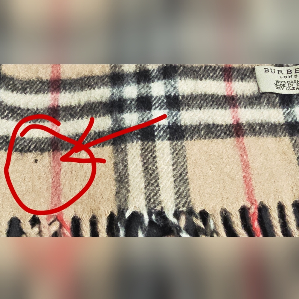 Burberry Beige Checkered Scarf with Red and Black Accents - Picture 3 of 3